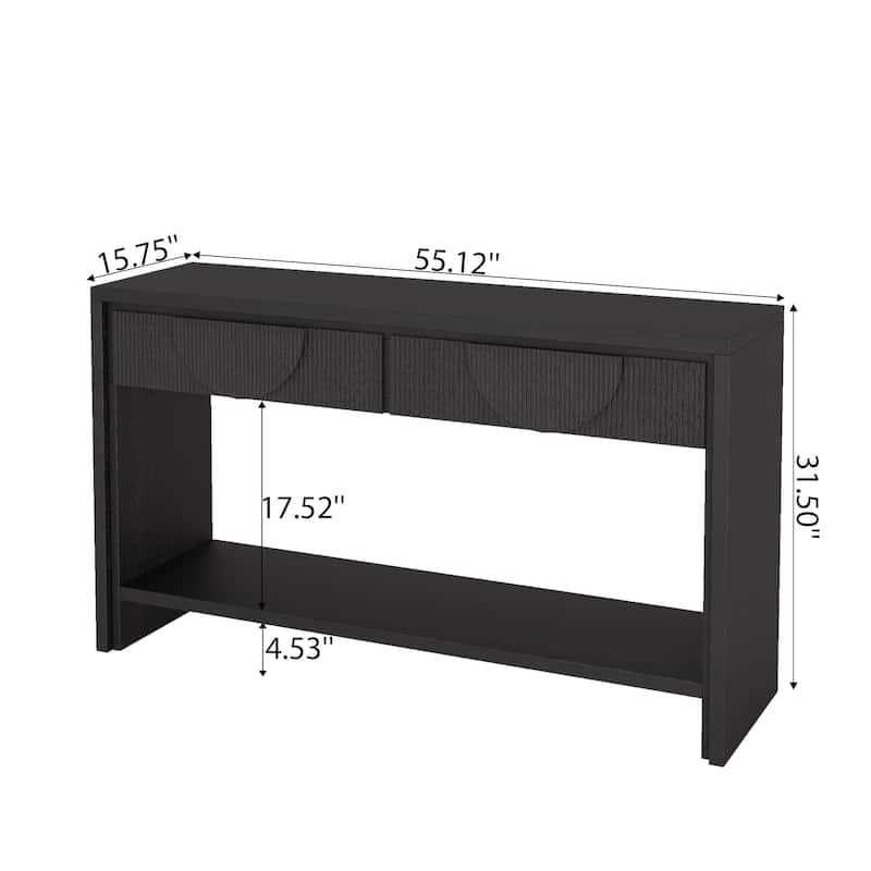 Console Table with Carved Drawers, Wood Sofa Table with Tiered Bottom Shelf, Entryway Accent Table for Living Room