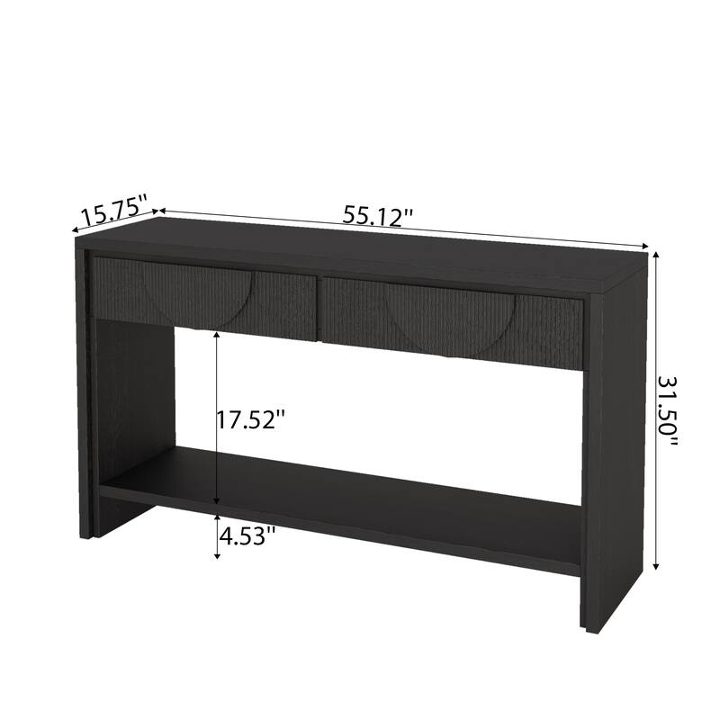 Farmhouse Style Console Table - 55.12" Long Distressed Wood Sofa Table with Storage Drawers & Open Shelf