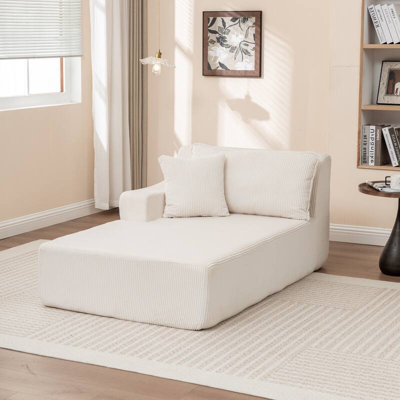 Oversized Chaise Lounge Chair, Upholstered Sofa Bed for Living Room, Corduroy Sleeper Couch Comfy Recliner Bedroom Reading Seat