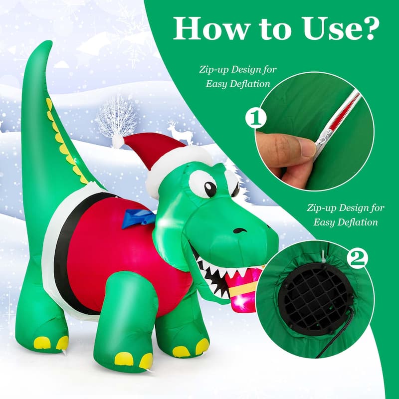 Costway 6FT Inflatable Christmas Dinosaur with LED Lights Gift Box & - See Details