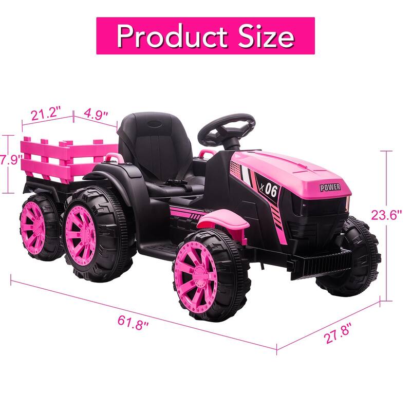 12V Kids Ride On Tractor with Trailer