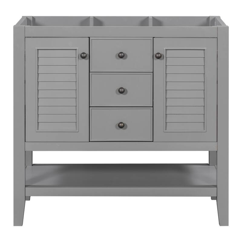 (Base Only) 36" Bathroom Vanity without Sink, 2 Cabinets and Drawers, Open Shelf