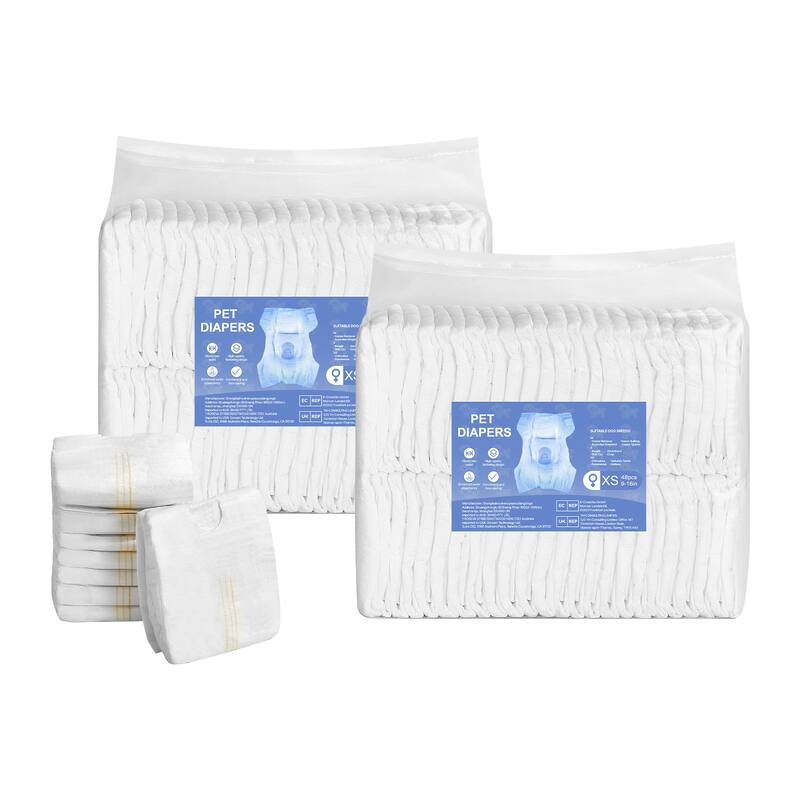 UIMOSO Disposable Dog Diapers, Super Absorbent Female Dog Diapers, 360° Leak-Proof Female Doggy Pet Diaper - XS, 96 Count (2 Packs of 48)