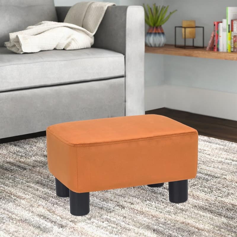 Adeco Footstool Ottoman Fabric Footrest Modern Rectangular Stool - Orange