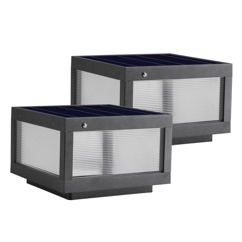 12" Black Solar Powered LED Post Cap Light, Modern Outdoor LED Fence Light for Pathways, Decks, and Patios (2-Pack)