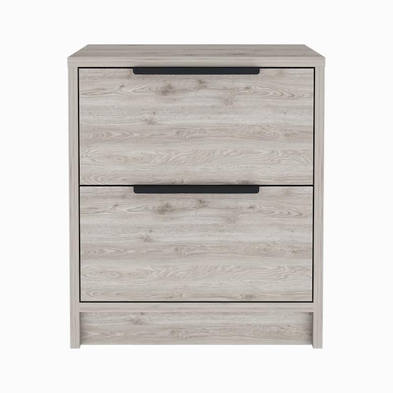 Nightstand with Two Drawers, Metal Handle