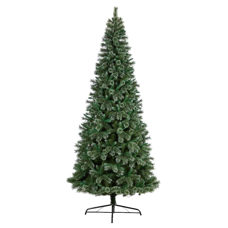 10’ Pre-Lit Wisconsin Slim Frosted Tip Pine Artificial Christmas Tree, Warm Clear LED Lights - over-10-feet