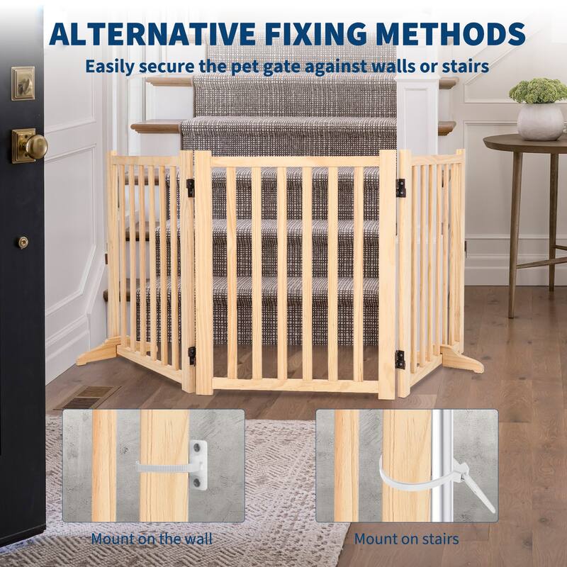 Wooden Freestanding Dog Gate, Collapsible Pet Gate with Support Feet, Indoor Dog Fence for The House,Doorways, Stairs,