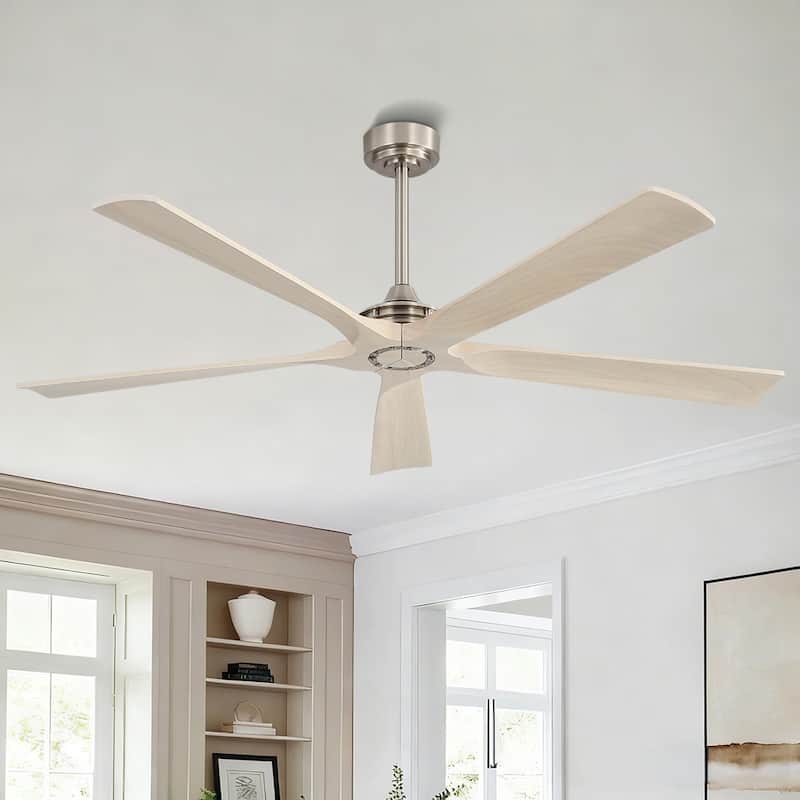 MLiAN 60 in 5-Soild Wood Blades Indoor Standard Ceiling Fan with Remote Down-Rod Mount - Ash Wood/Nickel Sand