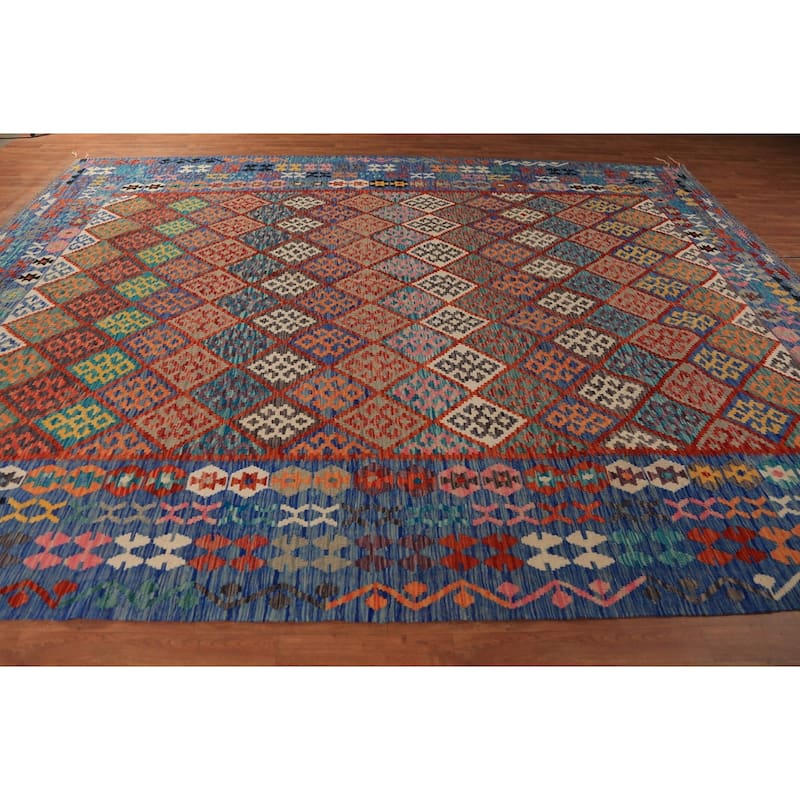 Reversable Kilim Oriental Area Rug Flatweave Wool Carpet - 10'2"x 12'11"