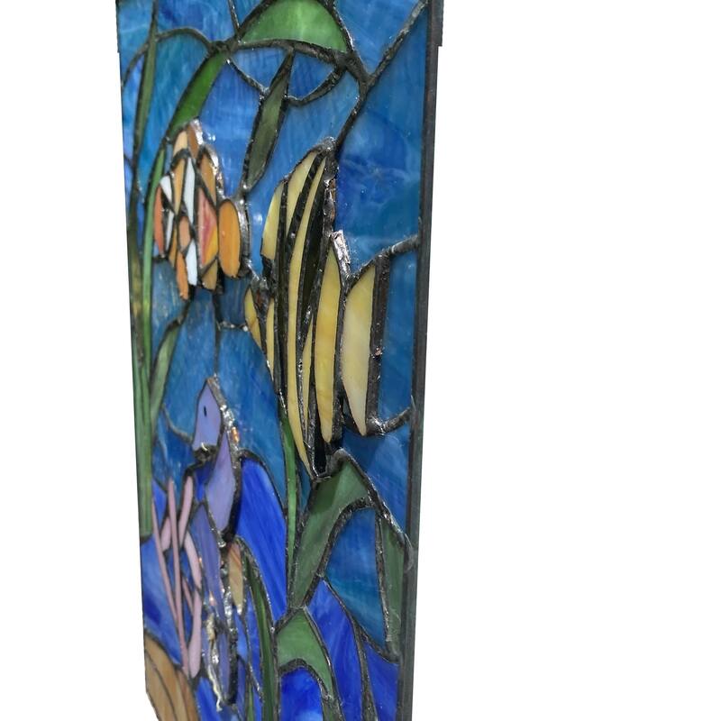 River of Goods Underwater Fish Ocean Scene River of Goods Multicolored Stained Glass Window Panel - 11" x 0.25" x 14"