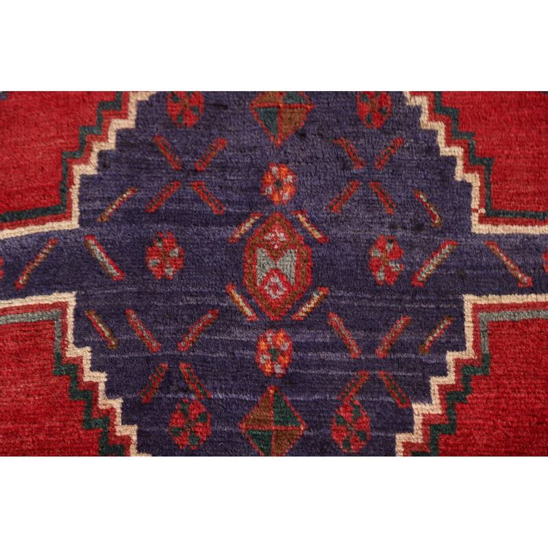 Geometric Hamedan Persian Vintage Area Rug Handmade Wool Carpet - 5'2"x 13'4"