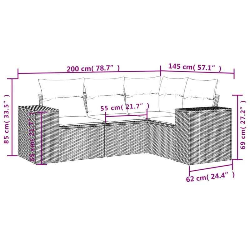 vidaXL Patio Sofa Set with Cushions Outdoor Conversation Furniture Poly Rattan
