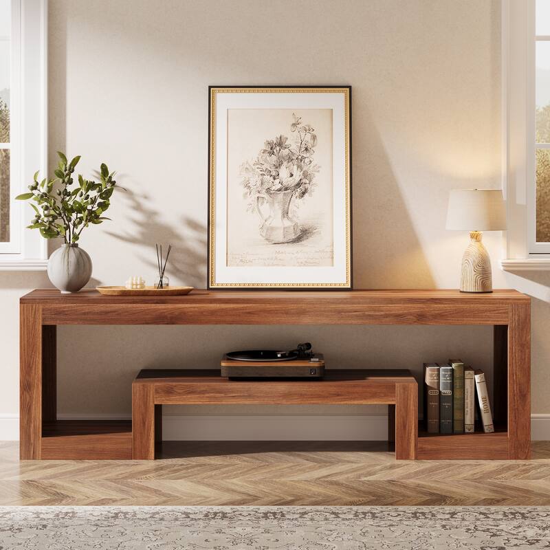 63-Inch TV Stand for 55/60/65-Inch TVs, Farmhouse Entertainment Center with Open Storage Shelves