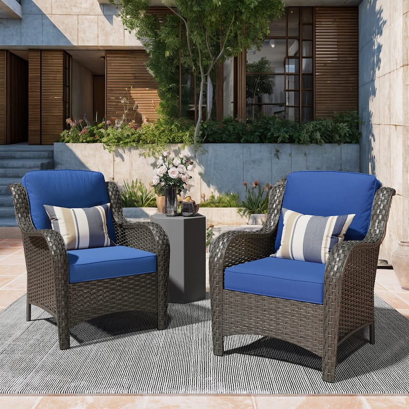 OVIOS 2-piece Patio Wicker Chairs Set - Navy Blue-Brown Wicker