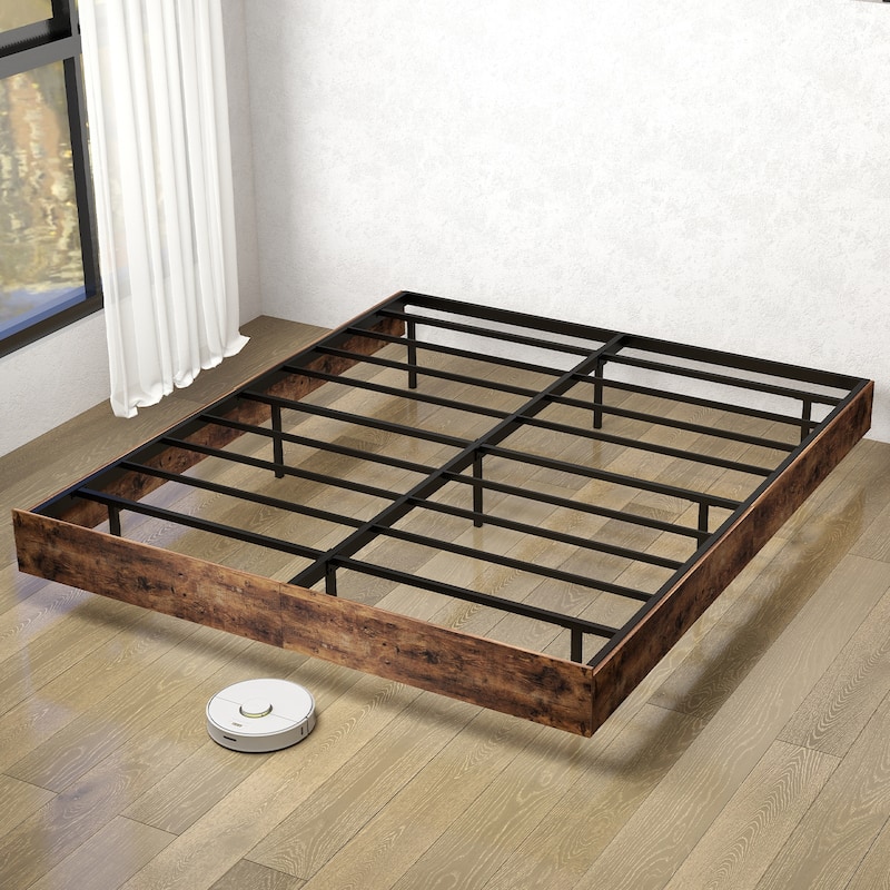 King/Queen/Full Floating Bed Frame with LED Lights & Heavy-Duty Metal Base