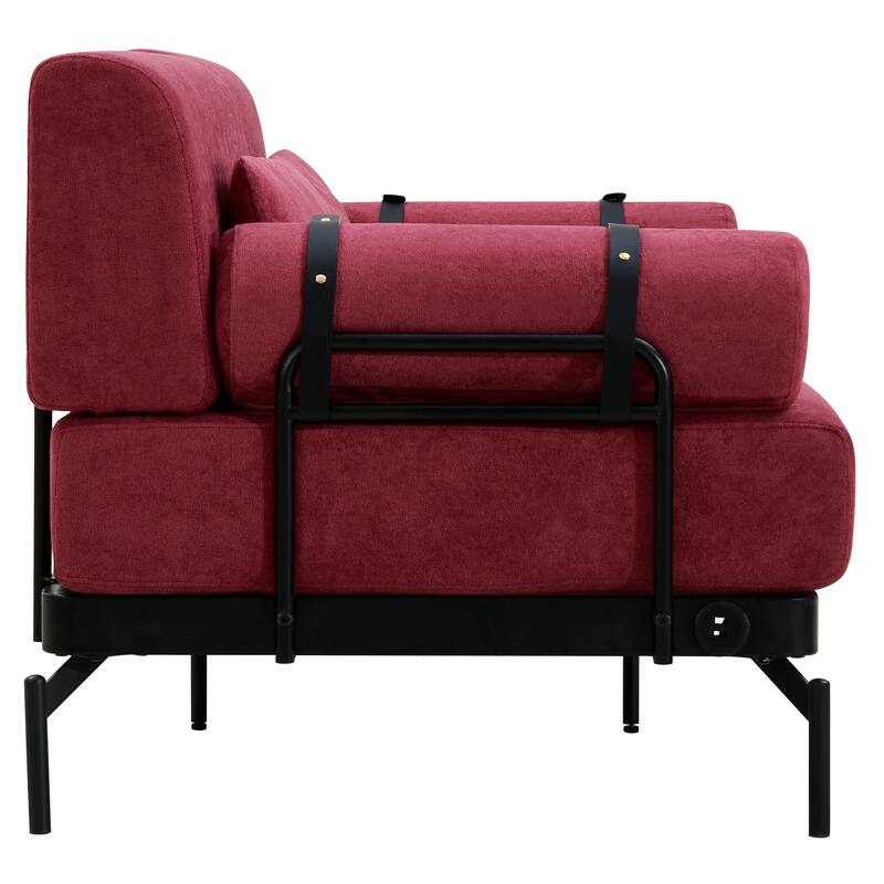 59" Chenille Modern Loveseat Sofa with USB Charging Ports, Cylindrical Armrests, and 440lb Capacity