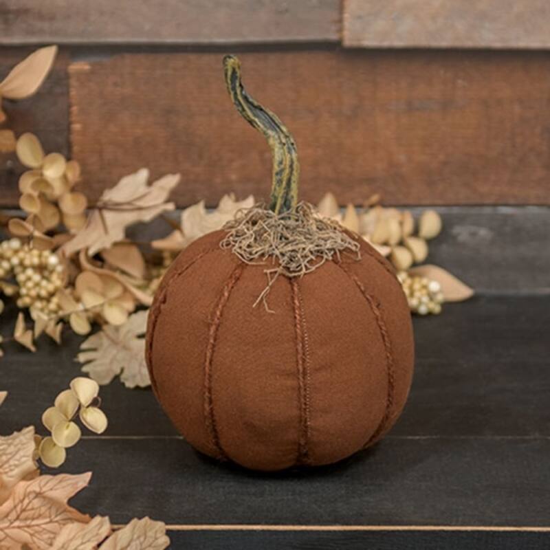 Plush Orange Pumpkin Decor with Moss and Twig Accents for Rustic Fall Autumn Decoration