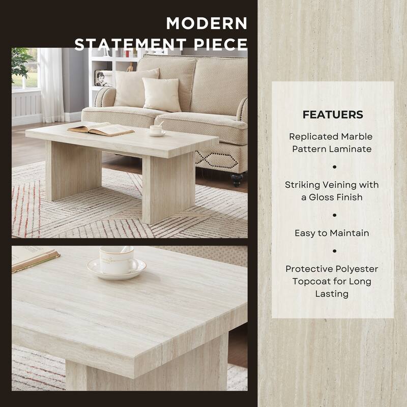 Roundhill Furniture Cavira 3-Piece Faux Marble Coffee Table Set