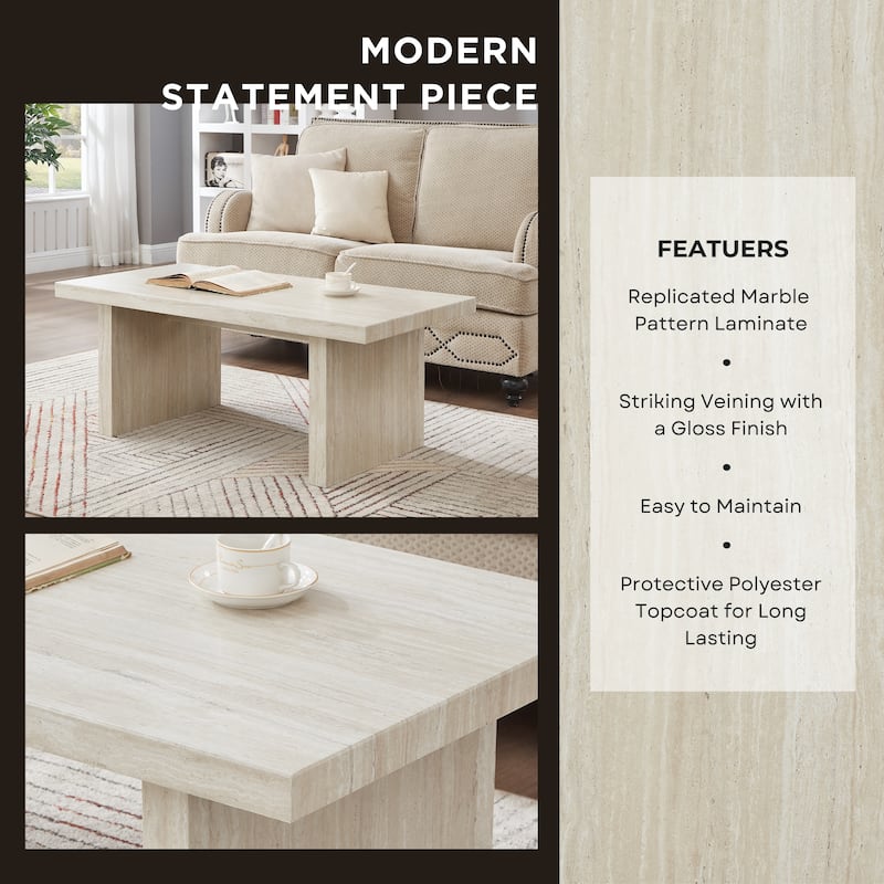 Roundhill Furniture Cavira Modern Faux Marble Living Room Coffee Table