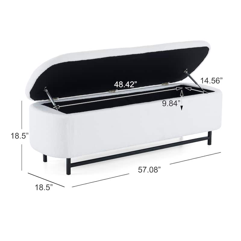 Modern 57" Flip-Top Storage Ottoman Bench with Metal Legs