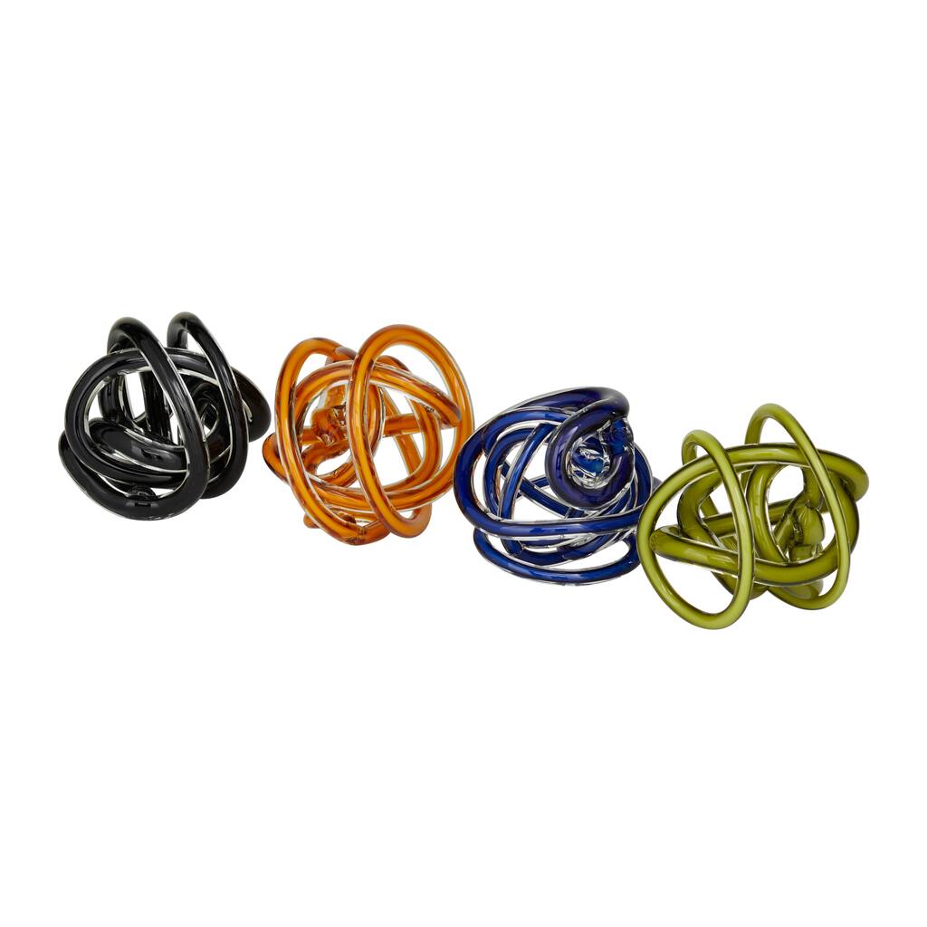 Glass Abstract Sculpture - Set of 4 Multi Colored - Roche River Decor - 5"W x 5"L x 5"H