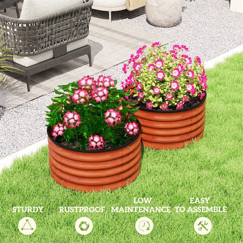Set of 2 Galvanized Steel Raised Garden Beds Planters for Flowers Herbs Vegetables