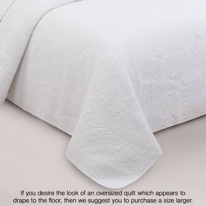 Cozy Line Modern Palm Leaf Stitch Solid White Cotton 3 Piece Reversible Quilt Bedding Set