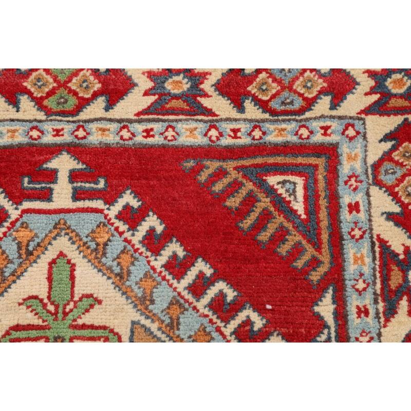 Geometric Red Kazak Oriental Accent Rug Handmade Foyer Wool Carpet - 2'7" x 3'10"