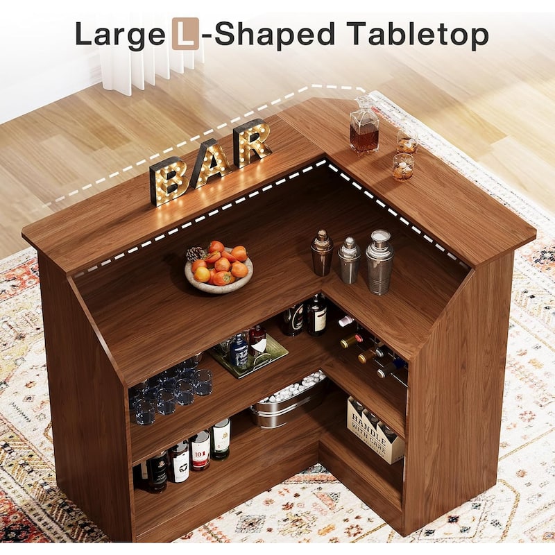 L-Shaped Bar Cabinet, 4-Tier Corner Bar Unit with Stemware Racks