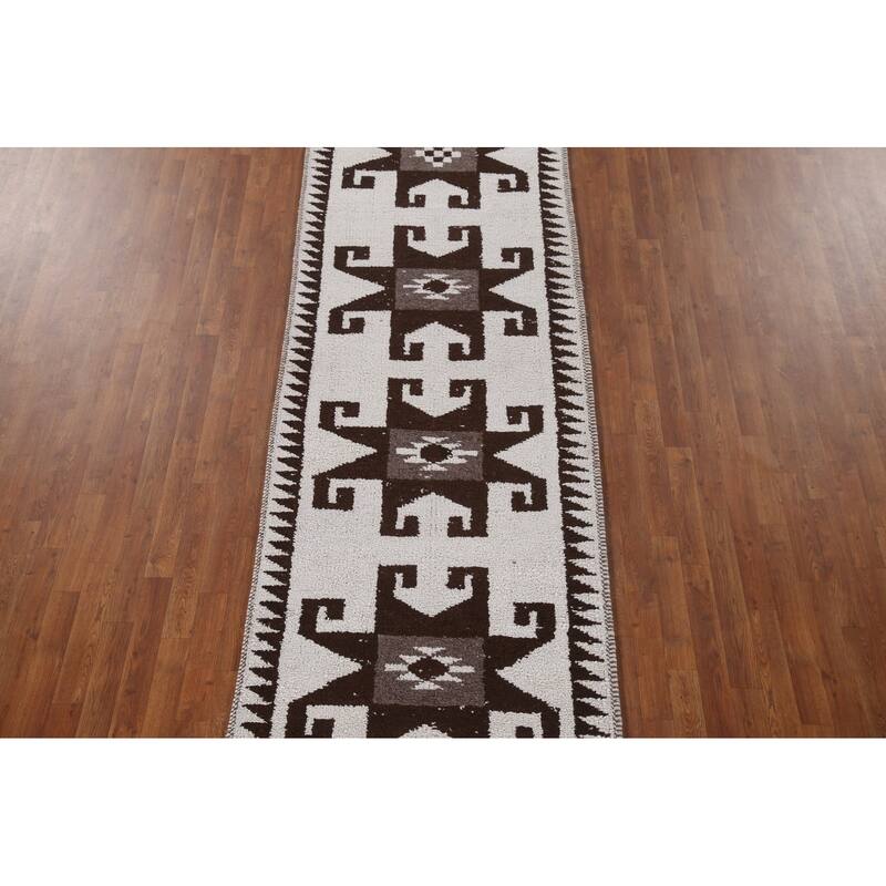 Natural Dye Tribal Beige Anatolian Runner Rug Hand-knotted Wool Carpet - 3'5"x 11'8"