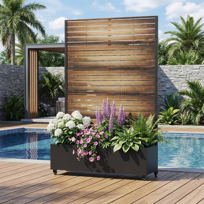 Metal Planter Box with Trellis Privacy Screen Planter Box with Lockable Wheels