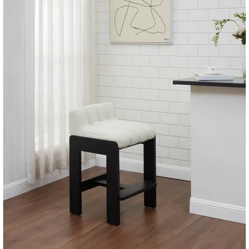 SAFAVIEH Couture Delphini Boucle 27-inch Counter Stool - 20"W x 21"D x 32"H - Ivory/Black