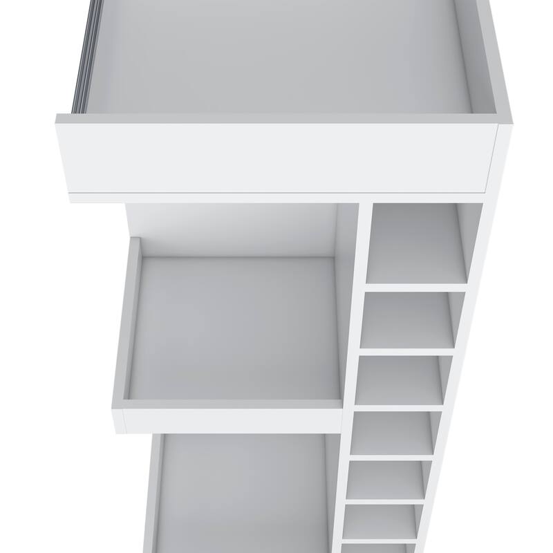 FM FURNITURE Lamer Corner Bar Cabinet with Wine Rack and Open Shelf, White