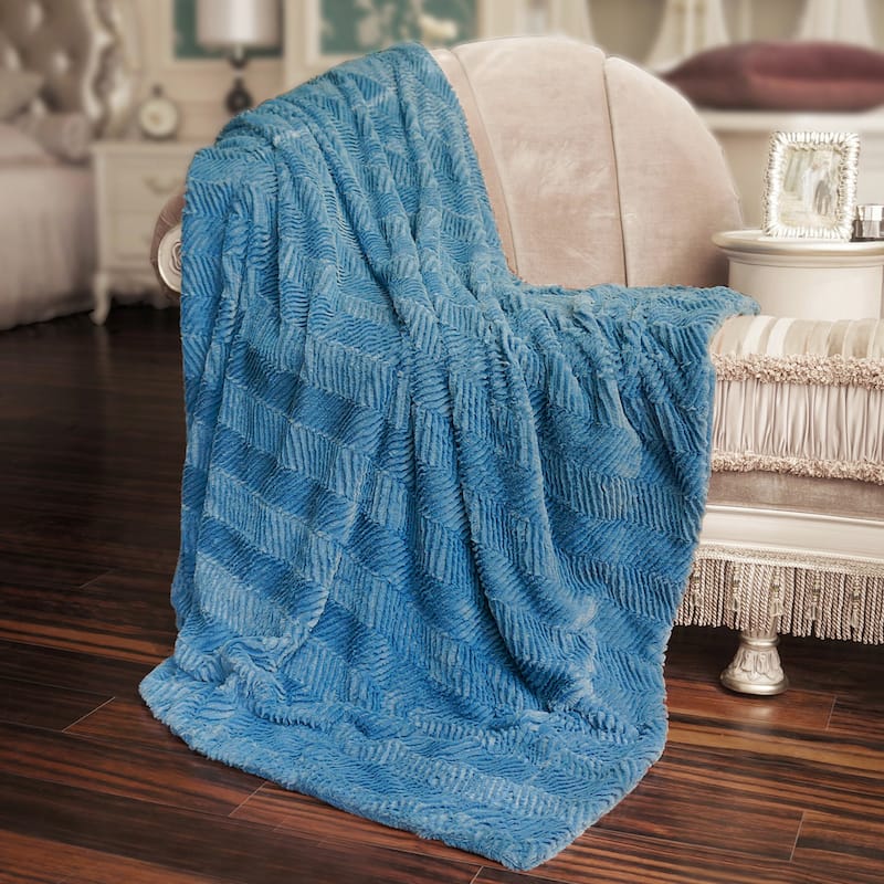 Herringbone FauxFur Throw, 50" x 60" - Blue