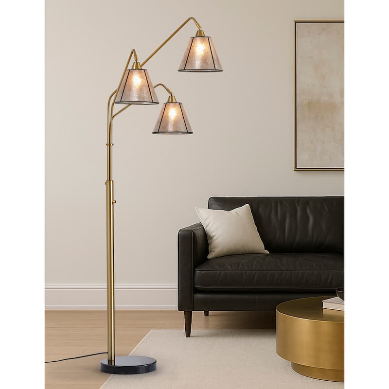 Midtown 3 Light Arch Floor Lamp with Mica Shade - BrushedBrass /MicaShade