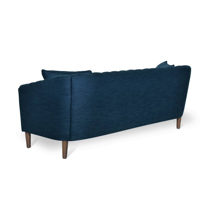 Roomfitters Modern Velvet 3-Seater Sofa with Channel Tufting and Plush Cushions for Living Room