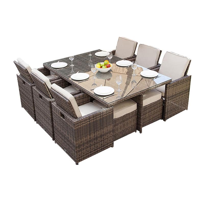 11-piece Outdoor Dining Set With Cushions Wicker Furniture by Moda Furnishings