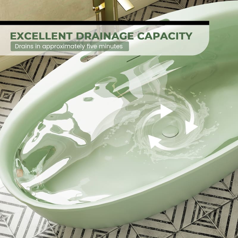 Luxury Flatbottom Solid Surface Freestanding Soaking Bathtub with Discreet Towel Slot and Drain Assembly