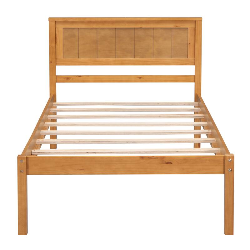 Rustic Twin Size Platform Solid Wood Twin Bed Frame with Headboard