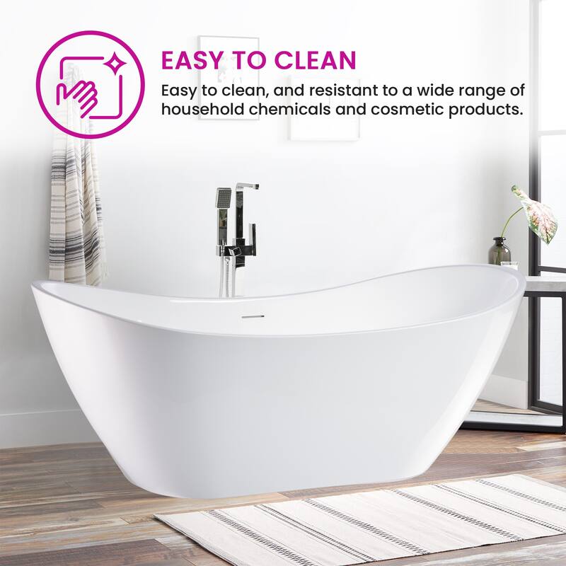 Vanity Art 71" Freestanding Acrylic Soaking Bathtub with Slotted Overflow & Pop-up Drain with Air Bath Option Available