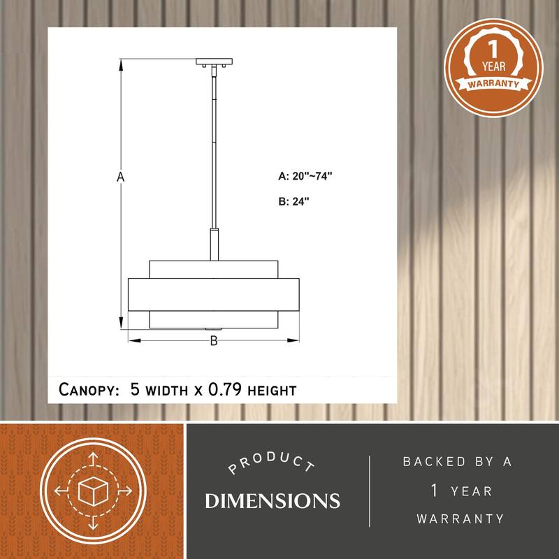 VAXCEL Brentwood Sunset Gold Mid-Century Modern Drum Pendant, White Linen Fabric Shade, Hanging Ceiling Light Fixture