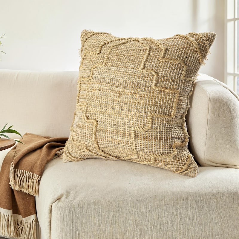 Handmade Medallion Cotton Throw Pillow Cover - 22" - Brown