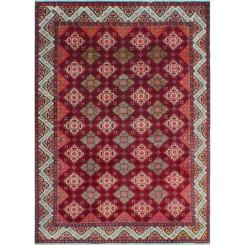 Fine Vintage Distressed Vesile Burgundy/Ivory Rug - 6'6" x 9'3"