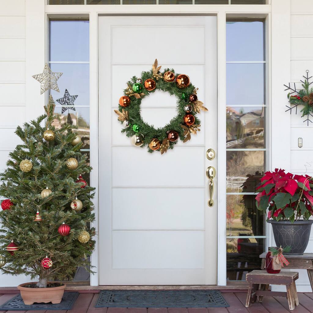 Green Foliage with Ornaments Artificial Christmas Wreath 24 Inch Unlit