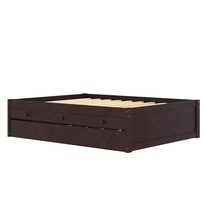 Full/Twin Platform Bed with Trundle, 2 Drawers & Built-in Power Outlets