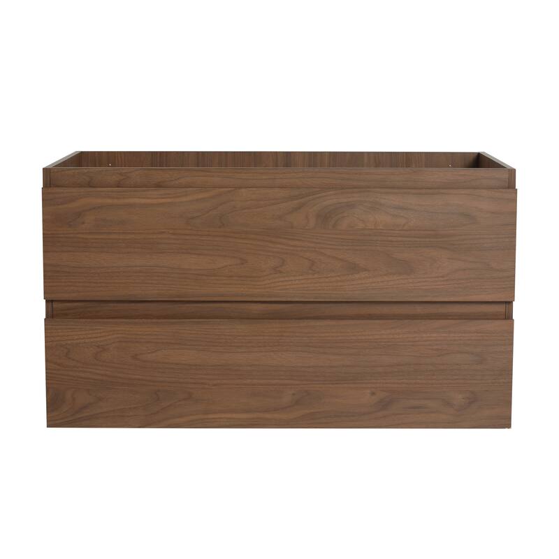 24" Floating Bathroom Vanity Cabinet with 2 Soft-Close Drawers, Wood Grain Design, Eco-Friendly Plywood - 35.19in L Plywood - 35.19in L Brown Oak