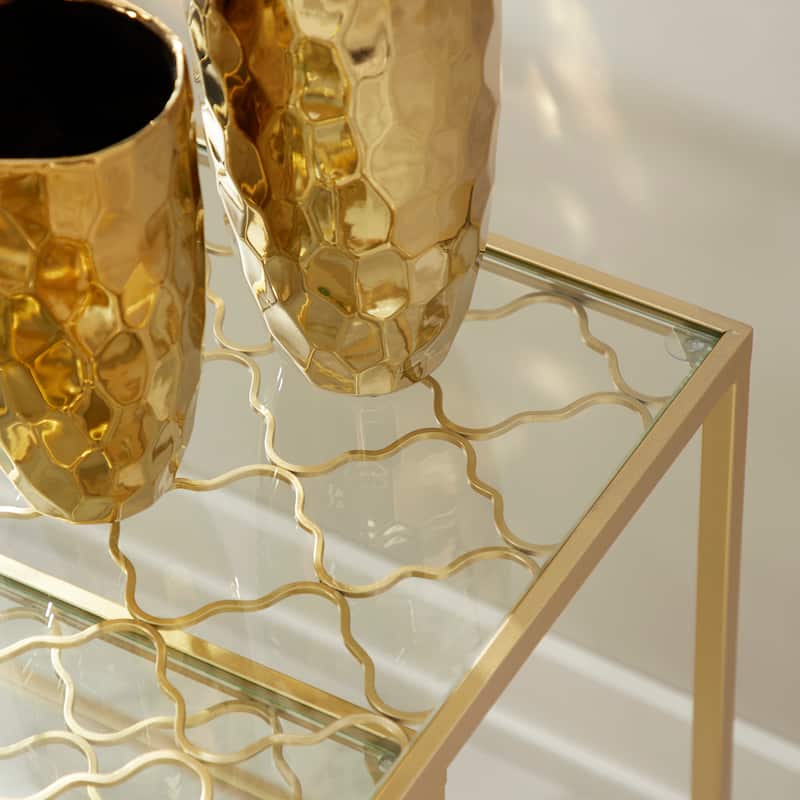 Metal Accent Table with Clear Glass Top - Set of 3 Gold - Roche River Decor - 17"Wx24"Lx24"H