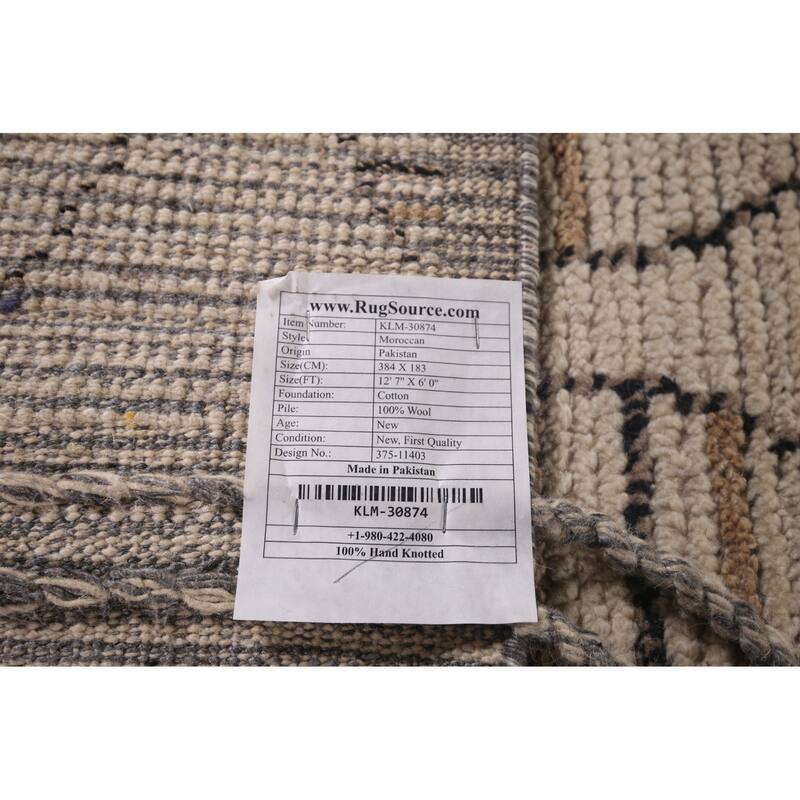 All-Over Moroccan Oriental Area Rug Handmade Beige Wool Carpet - 6'0"x 12'7"