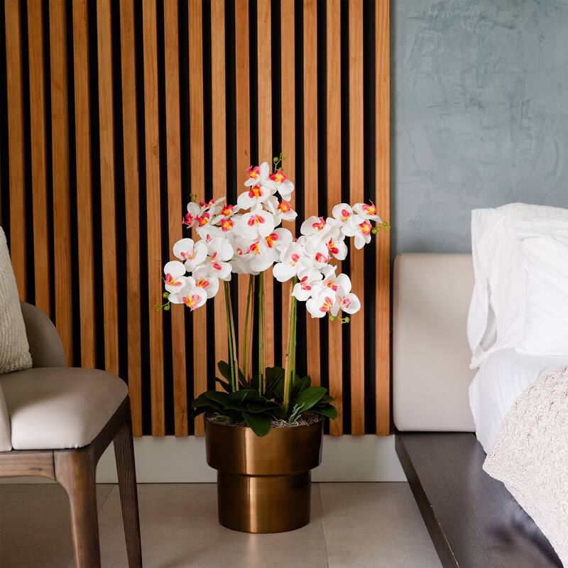 Orchid Floral Artificial Arrangement with Planter and Stand - 48" - White